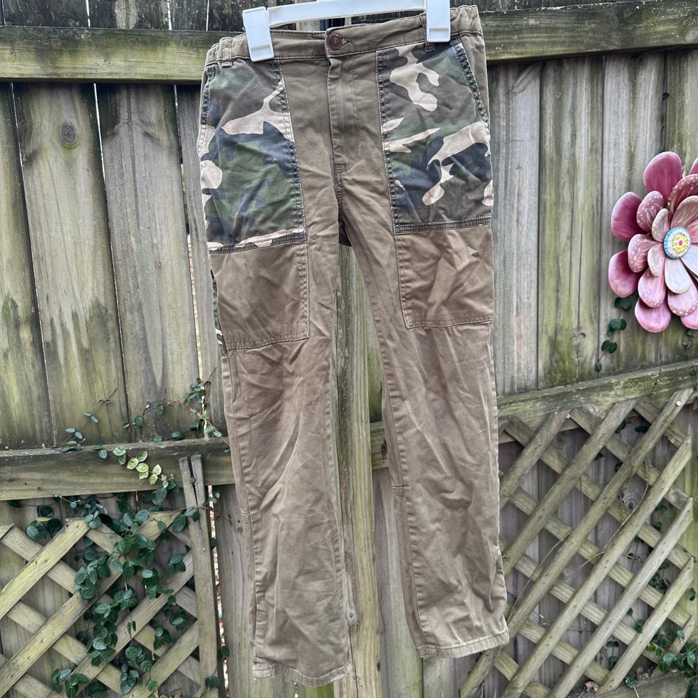 Zara Kids Camo Patch Cargo Pants Joggers Elastic Waist Khaki Olive Green Size 10